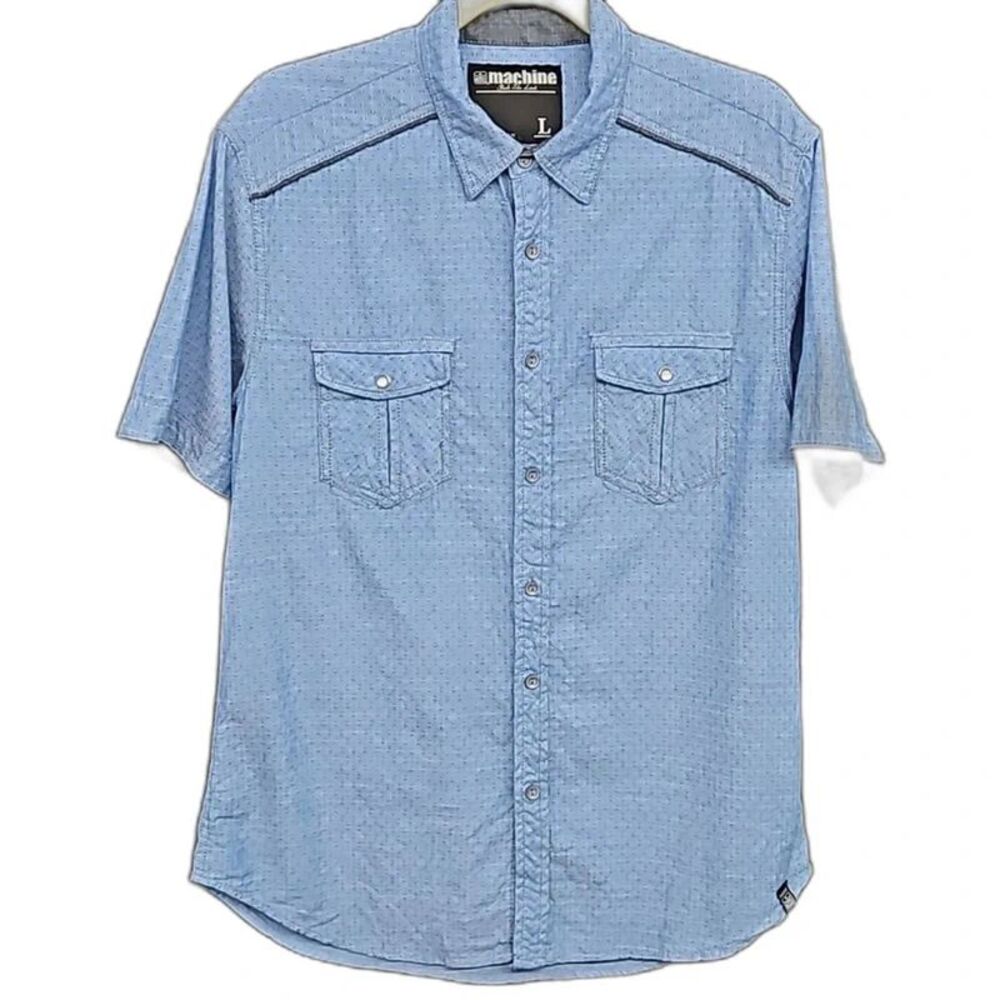 Machine Men's button up short sleeve shirt, Large